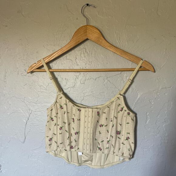Out from Under Cream corset floral crop top spaghetti strap Cottagecore romantic - Picture 4 of 5